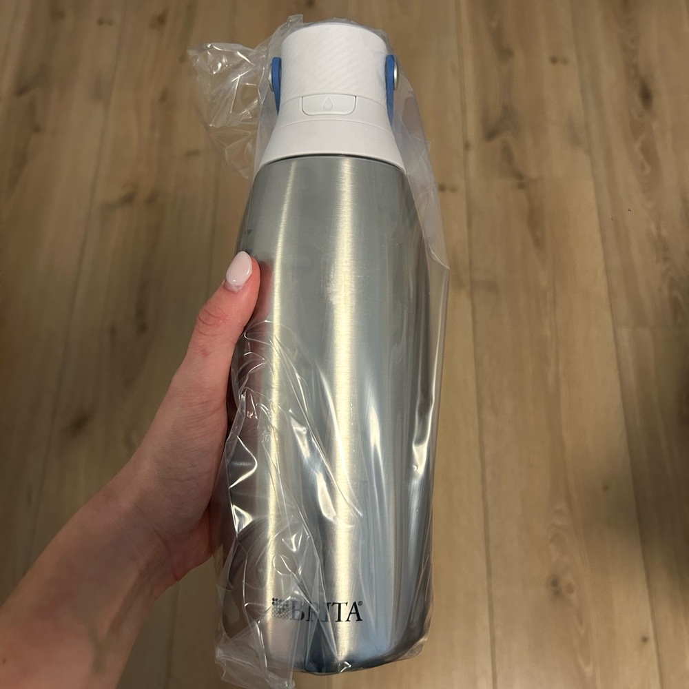 Brita Silver Water Bottle with White and Blue Cap